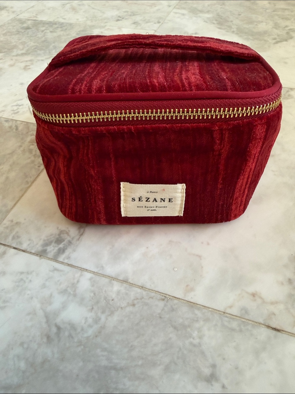 Sézane Velvet Cosmetic Case - Deep Red-Bran New
